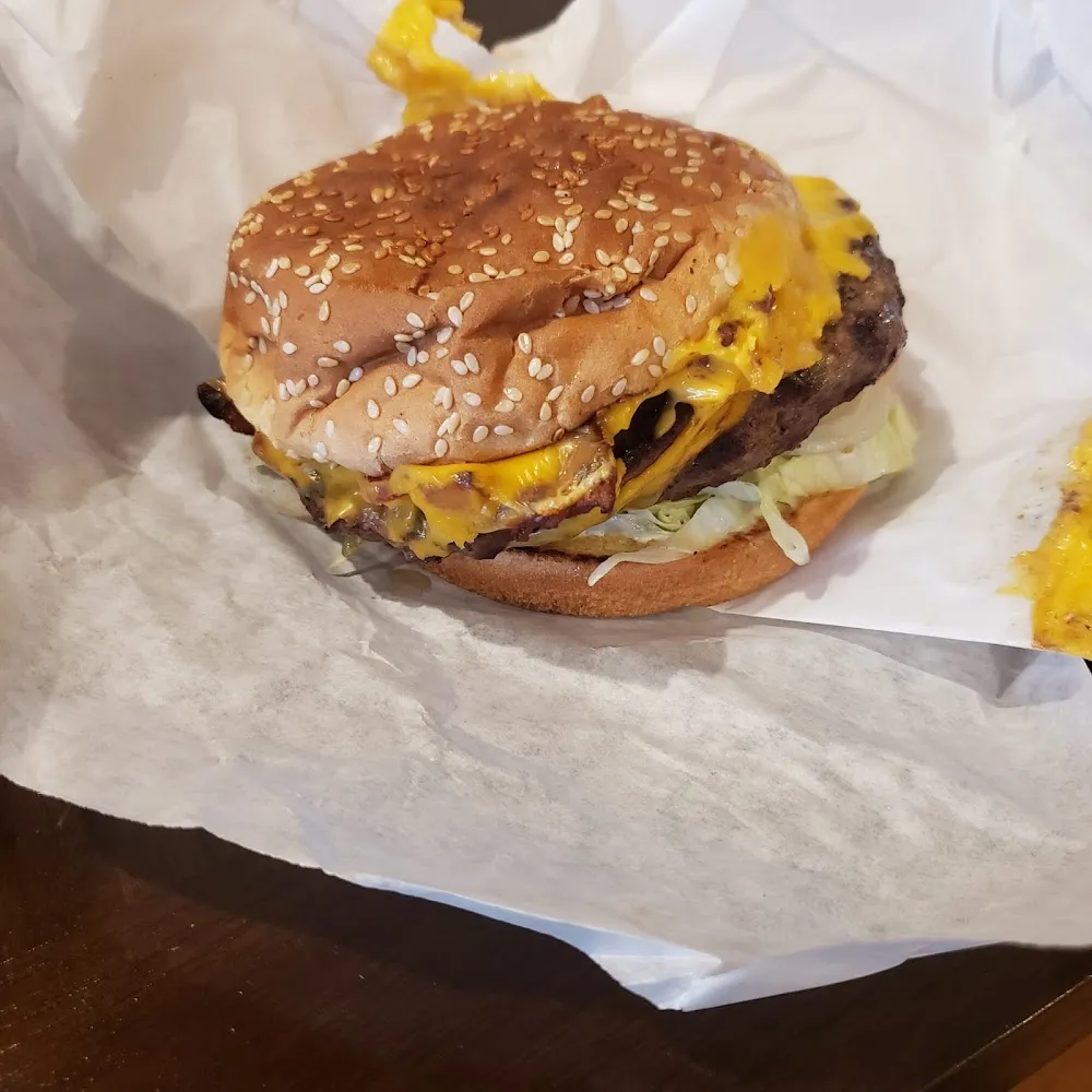 Double Bacon Burger Fries and Onion Rings